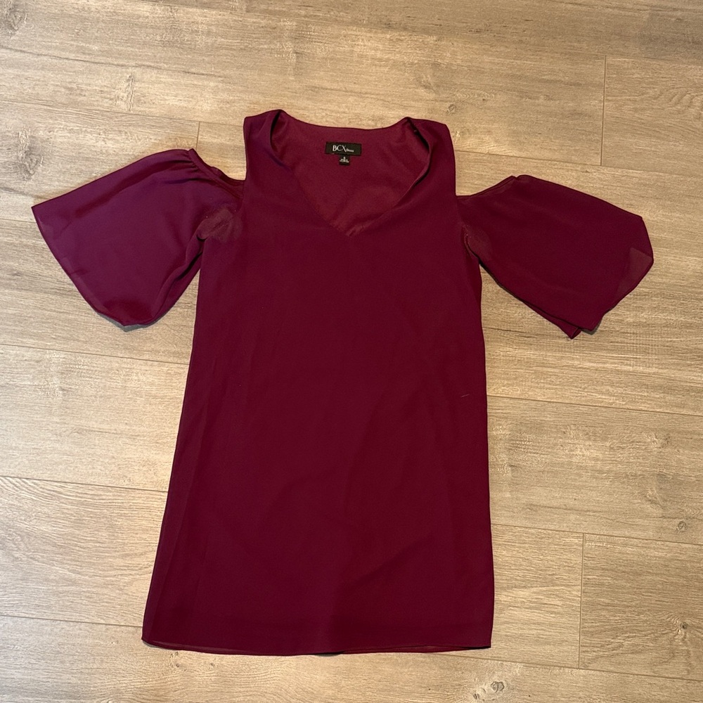 BCX Wine Cold Shoulder Dress